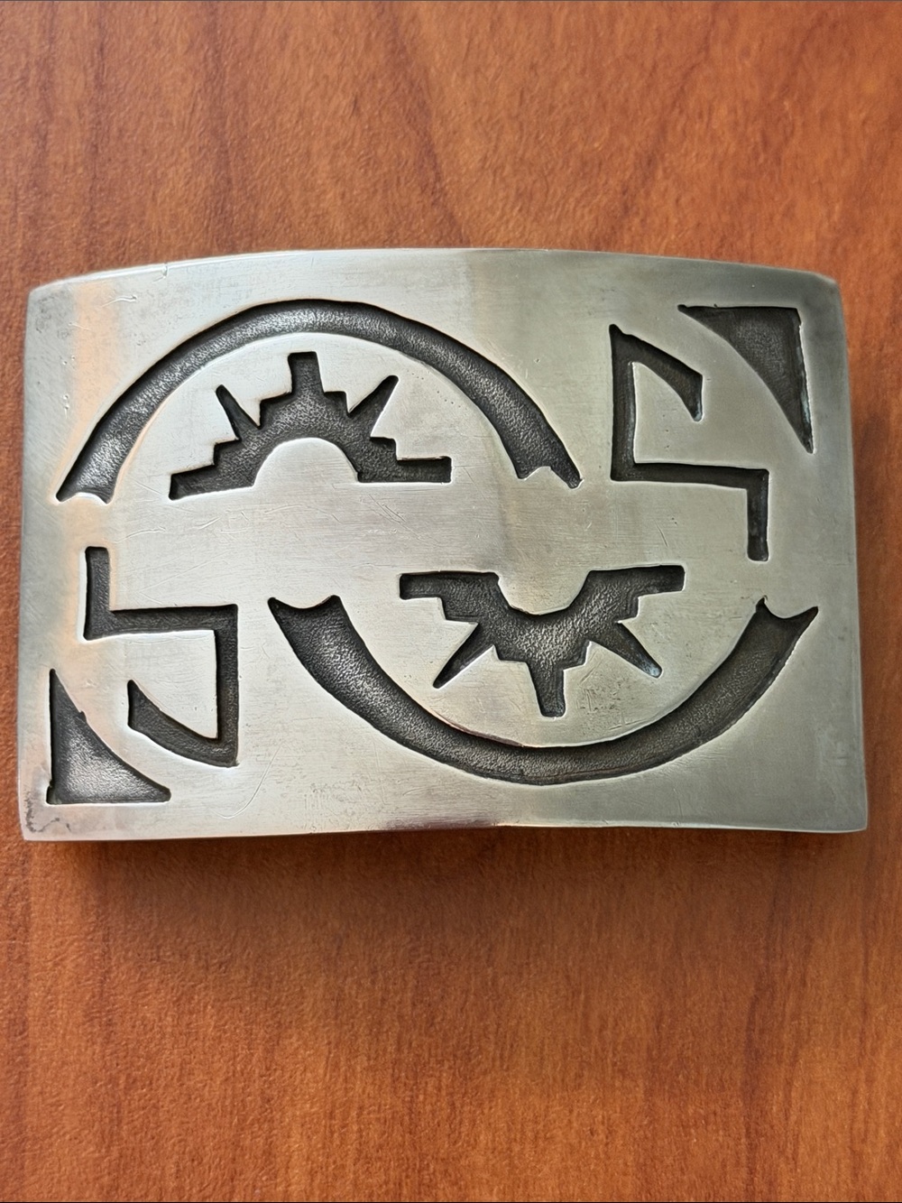 Vintage Sterling Native American-style overlay belt buckle Donavan Kinsel maybe